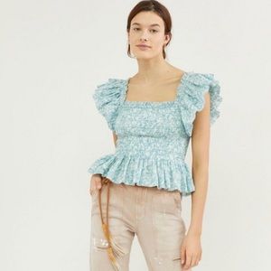 Love the Label | Anthropologie Blue Smocked Ruffle Peplum Blouse